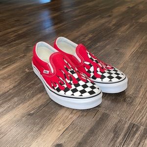Vans Slip-Ons (Red Checkered Flames)